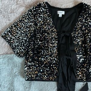 Cece black short sleeve velvet silver sequin top